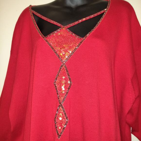 Bob Mackie Wearable Art Sweater PLUS Sz 3X Red Sequinned Embellishments QVC - Picture 5 of 16